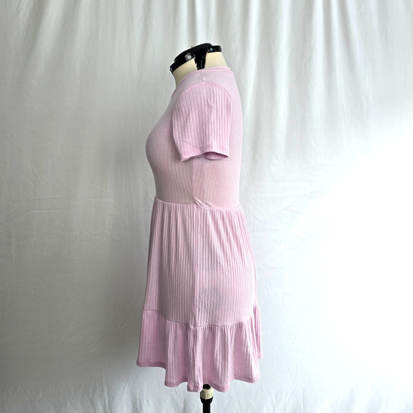 Lily Rose Short Sleeve Ruffle Dress Women's M Pink Textured Fit and Flare - Picture 4 of 14